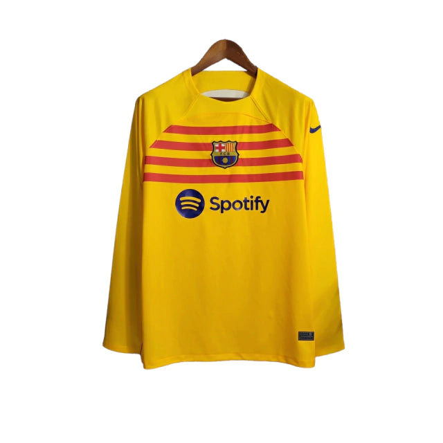 Camisa Manga Longa Barcelona IV (Fourth) 23/24 - Torcedor Masculina - Amarelo - Manto Elegante