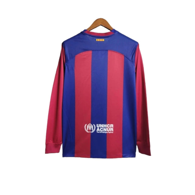 Camisa Manga Longa Barcelona I (Home) 23/24 - Torcedor Masculina - Vermelho e Azul - Manto Elegante