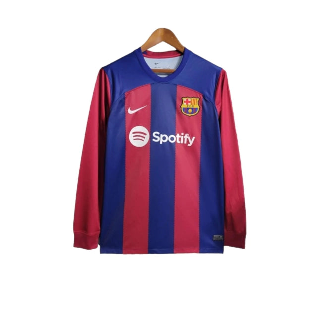 Camisa Manga Longa Barcelona I (Home) 23/24 - Torcedor Masculina - Vermelho e Azul - Manto Elegante