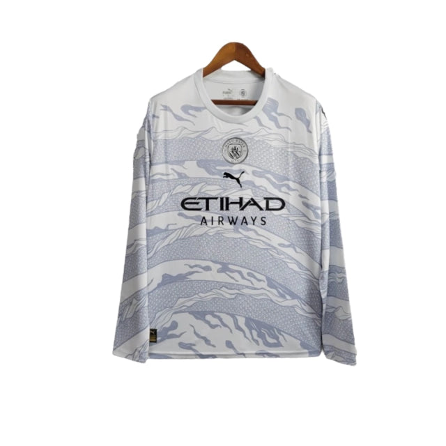 Camisa Manga Longa Manchester City "Ano do Dragão de Madeira" 24/25 - Torcedor Masculina - Cinza - Manto Elegante