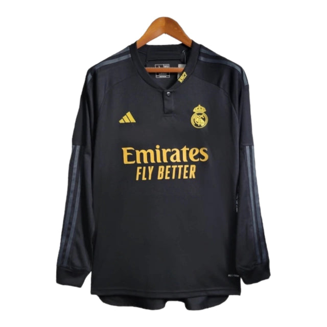 Camisa Manga Longa Real Madrid III (Third) 23/24 - Torcedor Masculina - Preto - Manto Elegante