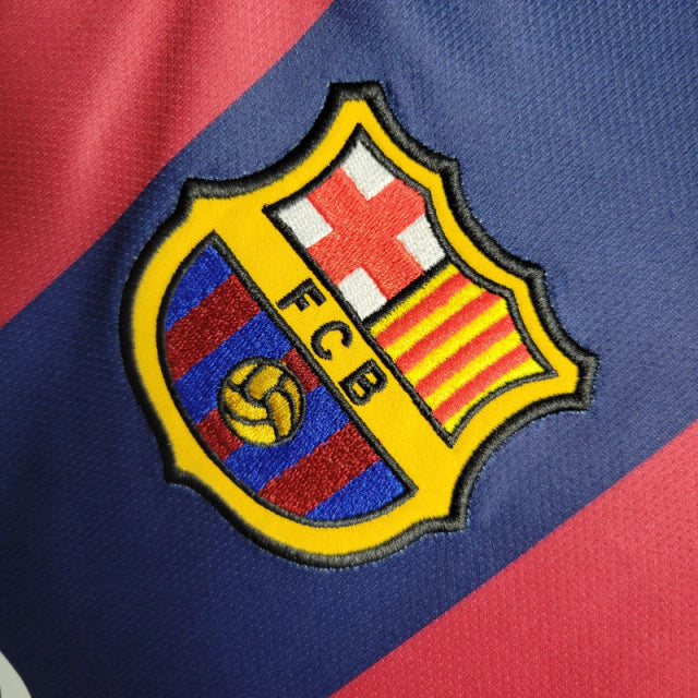 Camisa Manga Longa Retrô Barcelona I (Home) 14/15 - Torcedor Masculina - Vermelho e Azul - Manto Elegante