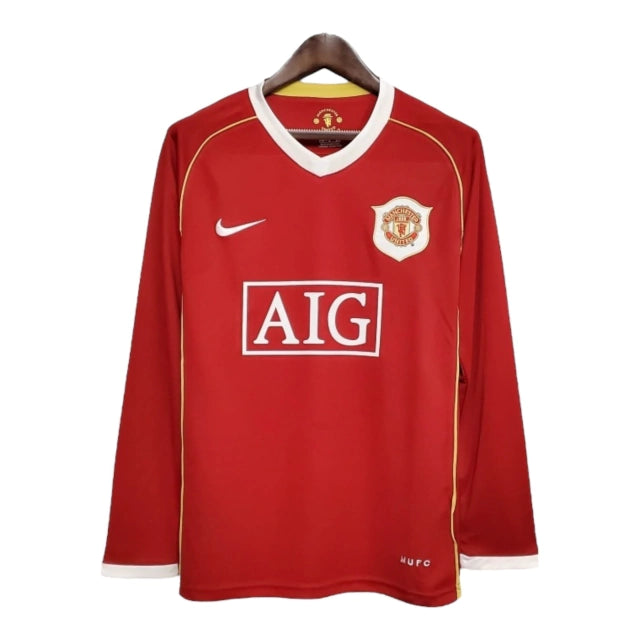 Camisa Manga Longa Retrô Manchester United I (Home) 06/07 - Torcedor Masculina - Vermelho - Manto Elegante