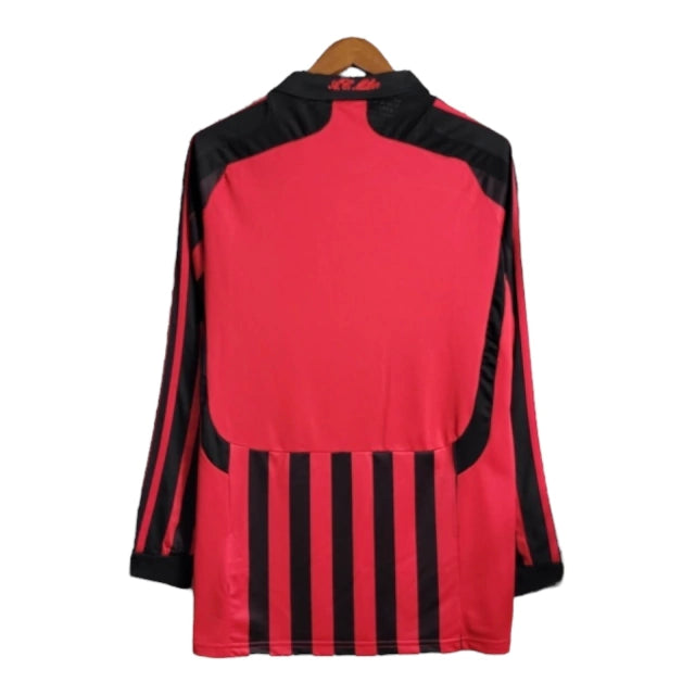 Camisa Manga Longa Retrô Milan I (Home) 06/07 - Torcedor Masculina - Vermelho e Preto - Manto Elegante