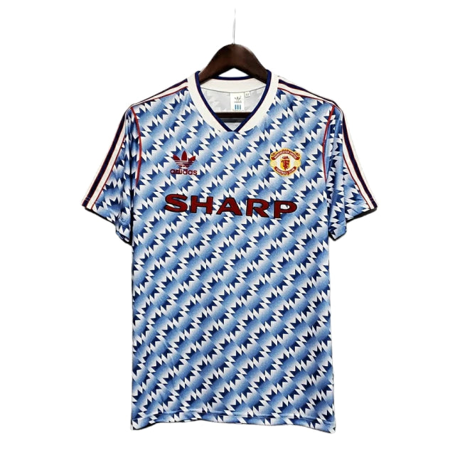 Camisa Retrô Manchester United II (Away) 1991 - Torcedor Masculina - Azul e Branco - Manto Elegante