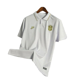 Camisa do Brasil 22/23 - Torcedor Masculina - Polo / Branco-Gold - Manto Elegante