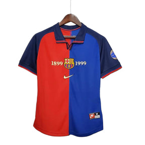 Camisa Retrô Barcelona I (Home) 1999 - Torcedor Masculina - Vermelho e Azul