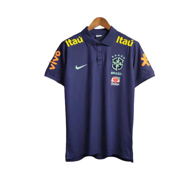 Camisa do Brasil 22/23 - Torcedor Masculina - Polo / Azul Royal com Patrocínios - Manto Elegante