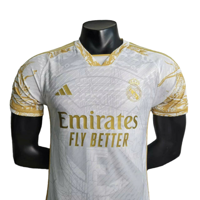 Camisa Real Madrid Edição Especial 23/24 - Jogador Masculina - Branco e Dourado