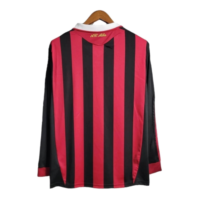 Camisa Manga Longa Retrô Milan I (Home) 09/10 - Torcedor Masculina - Vermelho e Preto