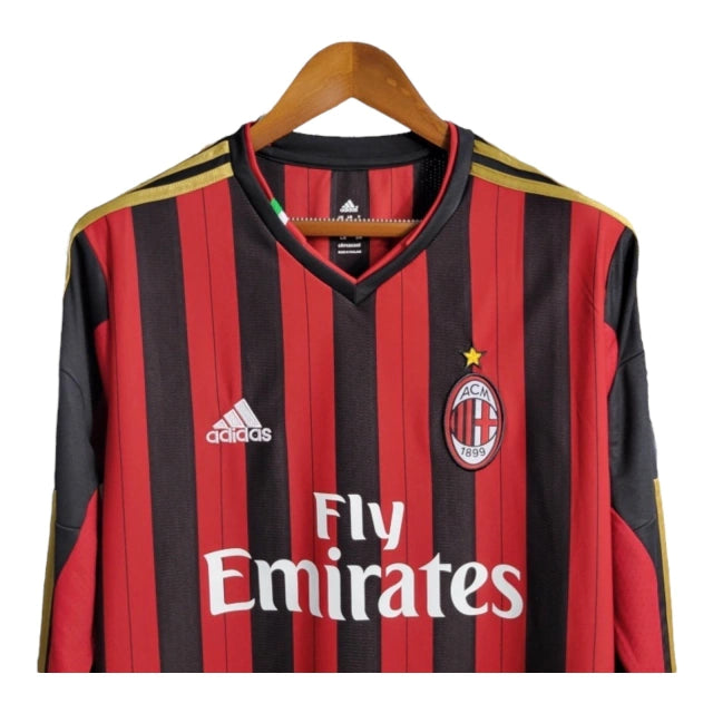 Camisa Manga Longa Retrô Milan I (Home) 13/14 - Torcedor Masculina - Vermelho e Preto