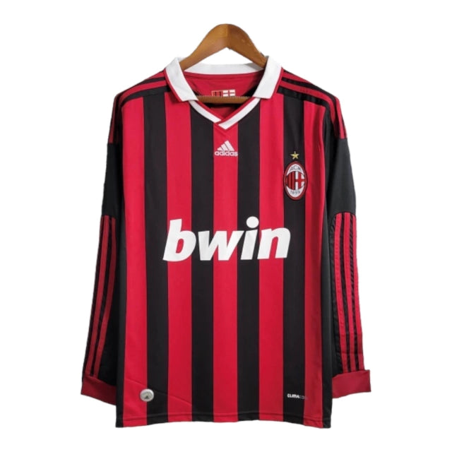 Camisa Manga Longa Retrô Milan I (Home) 09/10 - Torcedor Masculina - Vermelho e Preto