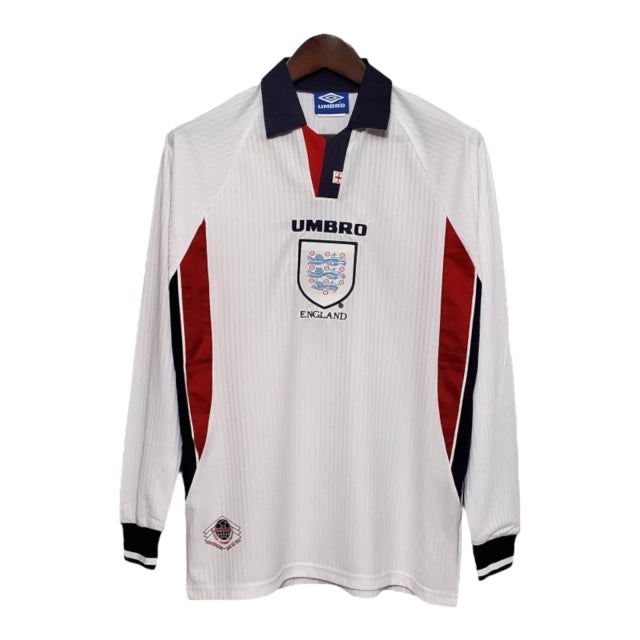 Camisa Manga Longa Retrô Inglaterra I (Home) 1998 - Torcedor Masculina - Branco