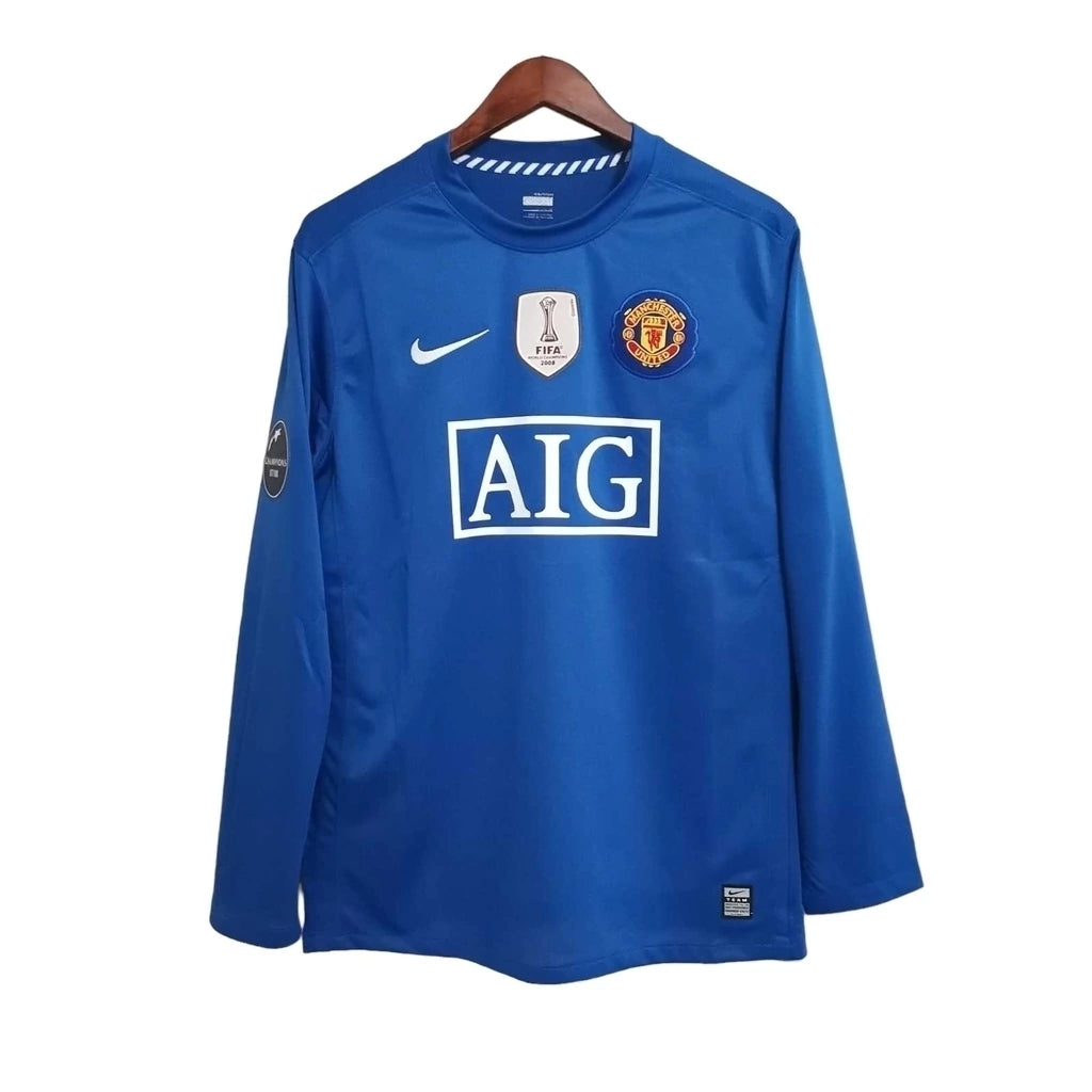 Camisa Manga Longa Retrô Manchester United III Cristiano Ronaldo #7 2008 - Torcedor Masculina - Azul