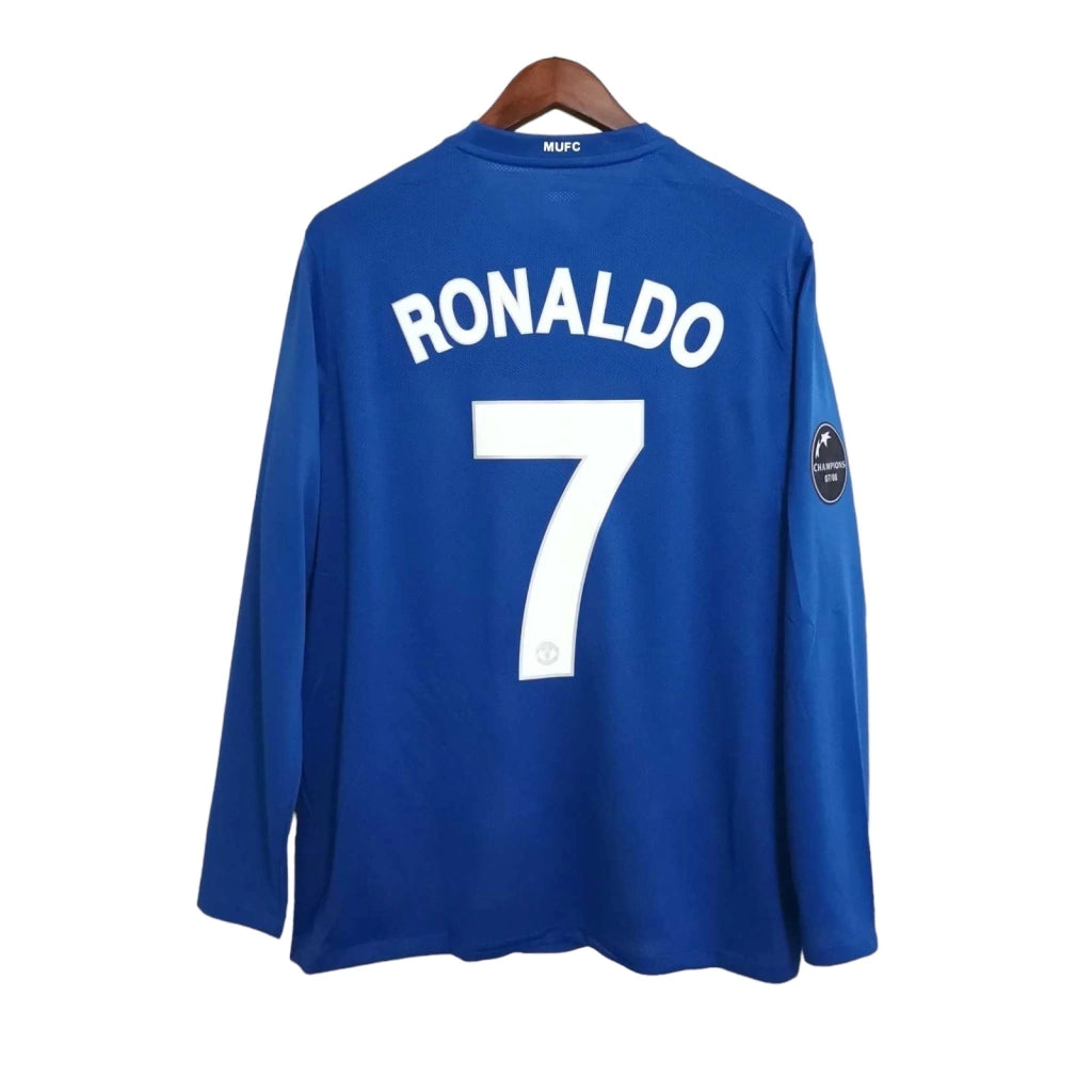 Camisa Manga Longa Retrô Manchester United III Cristiano Ronaldo #7 2008 - Torcedor Masculina - Azul
