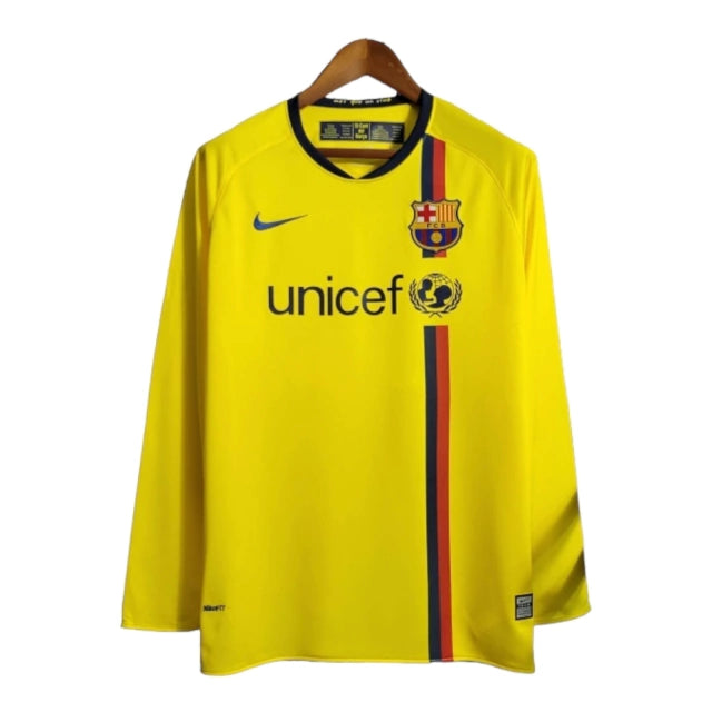 Camisa Manga Longa Retrô Barcelona II (Away) 08/09 - Torcedor Masculina - Amarelo - Manto Elegante