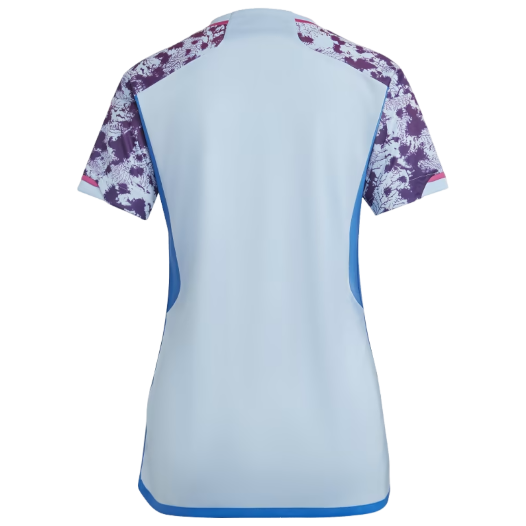 Camisa Seleção da Espanha II (Away) 23/24 - Torcedor Feminina - Branco, Azul e Rosa - Manto Elegante