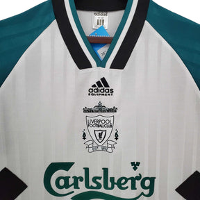 Camisa Retrô Liverpool II (Away) 1993 - Torcedor Masculina - Branco, Verde e Preto - Manto Elegante